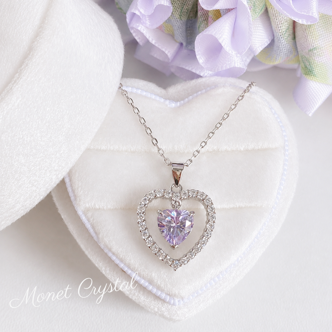 “Heart Within” S925 Sterling Silver Purple Heart Zircon Necklace