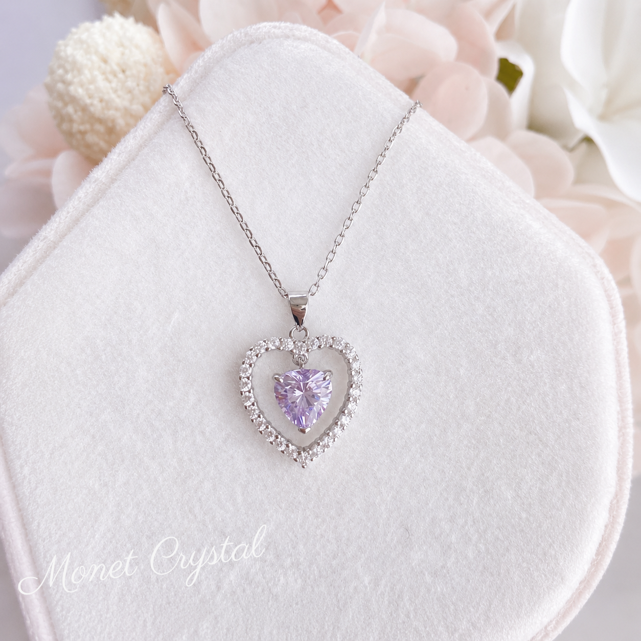 “Heart Within” S925 Sterling Silver Purple Heart Zircon Necklace