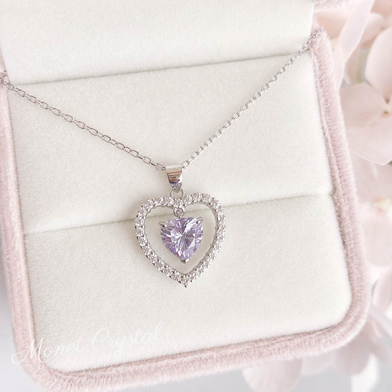 “Heart Within” S925 Sterling Silver Purple Heart Zircon Necklace