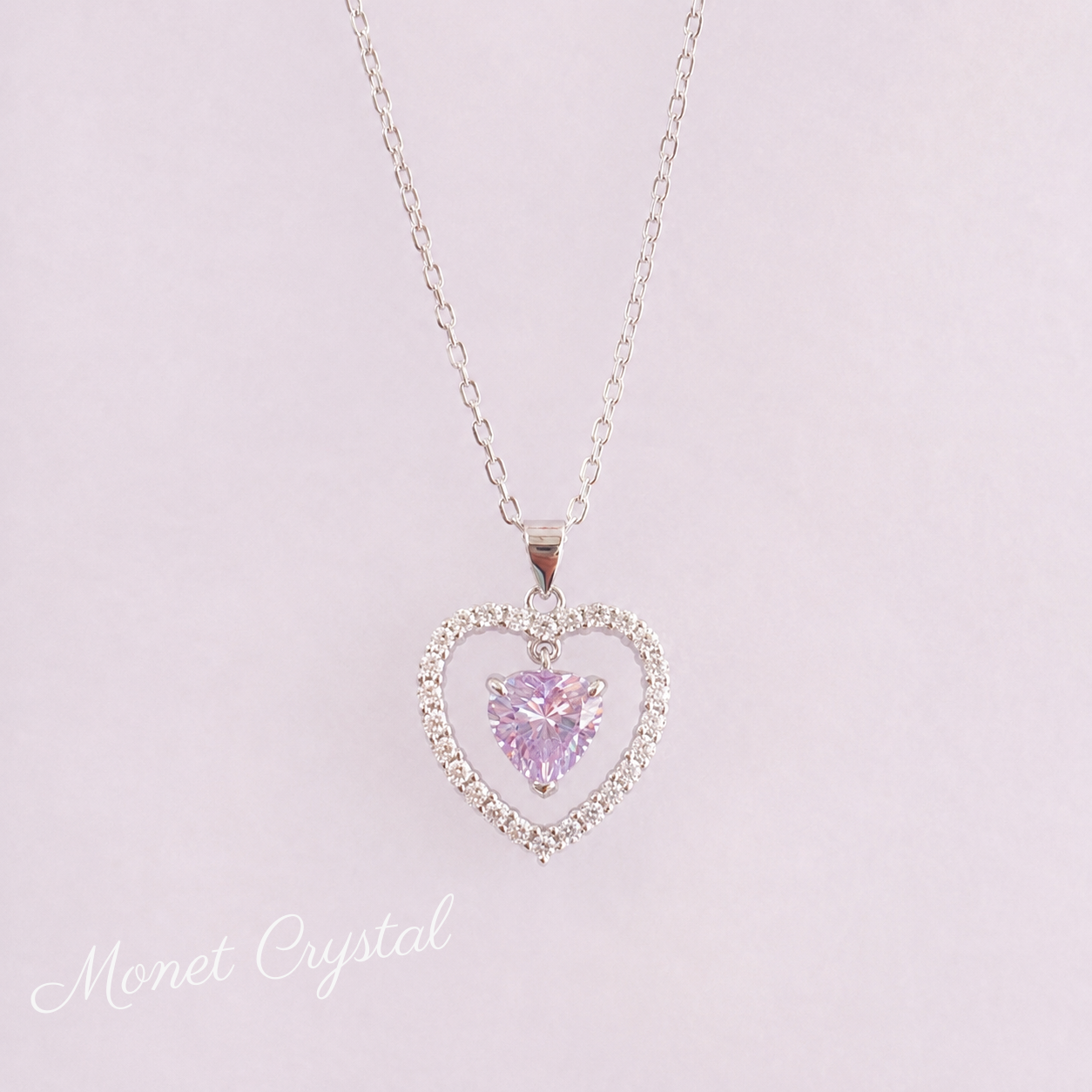 “Heart Within” S925 Sterling Silver Purple Heart Zircon Necklace