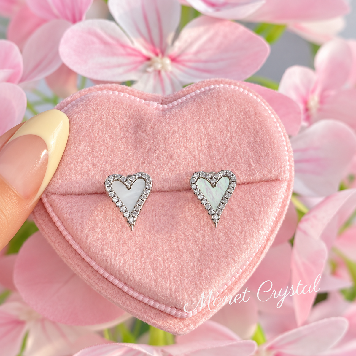 “Heartline” S925 Sterling Silver Mother-of-Pearl Heart Necklace & Earrings Set