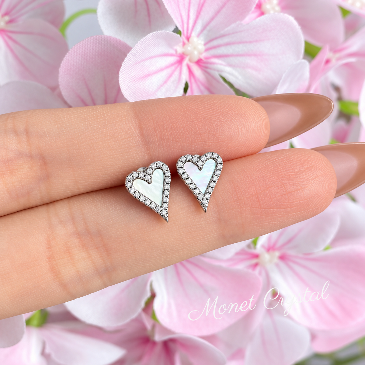 “Heartline” S925 Sterling Silver Mother-of-Pearl Heart Necklace & Earrings Set