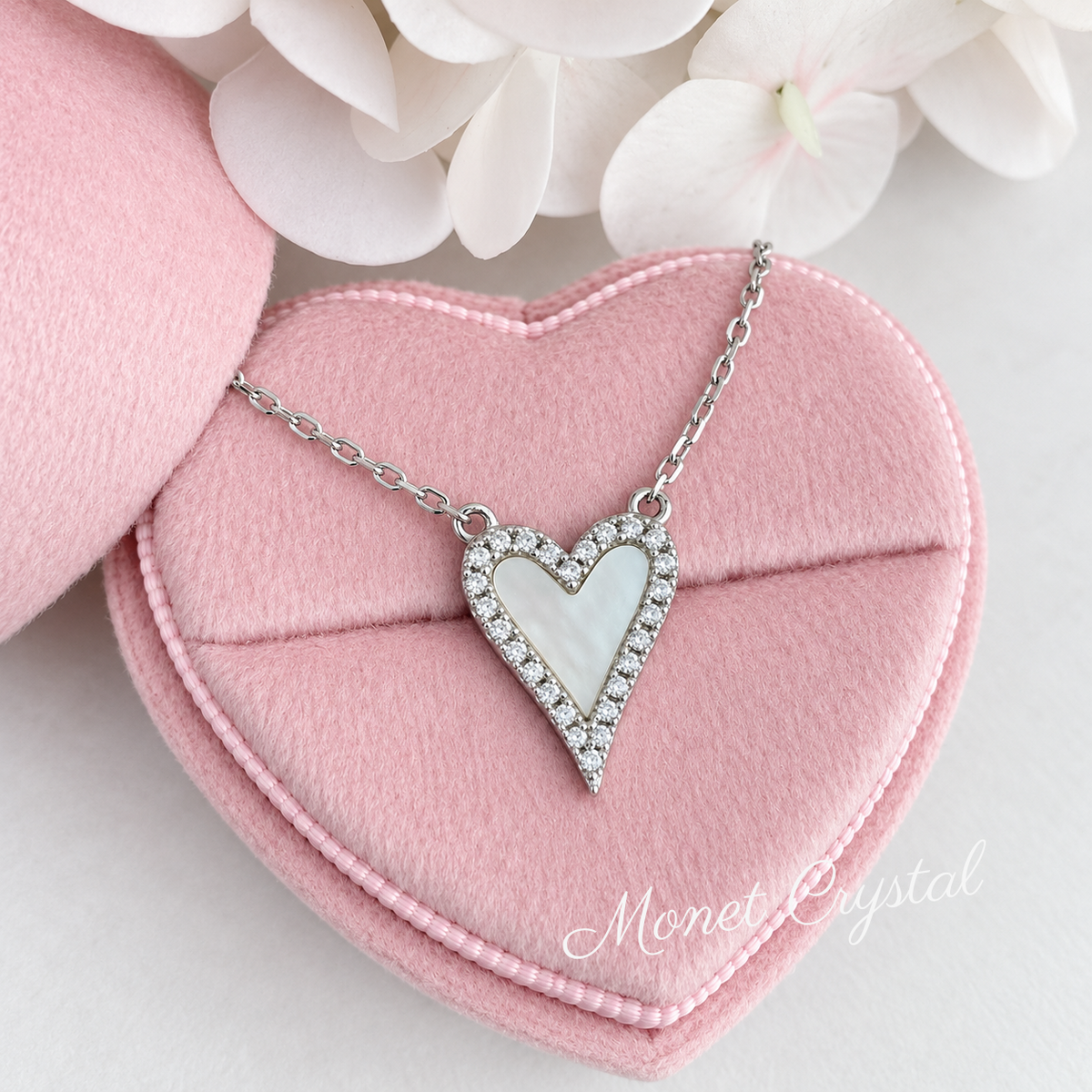 “Heartline” S925 Sterling Silver Mother-of-Pearl Heart Necklace & Earrings Set