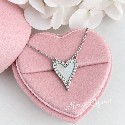 “Heartline” S925 Sterling Silver Mother-of-Pearl Heart Necklace & Earrings Set