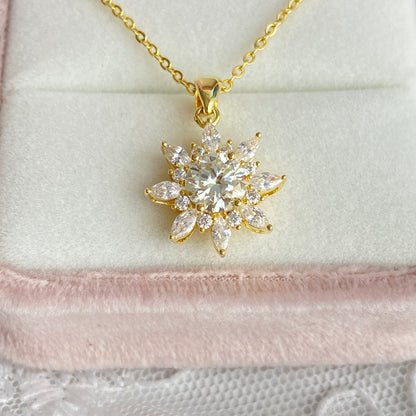 “Sunflare Bloom” 14K Gold Plated Brass 1CT Moissanite Sunflower Necklace