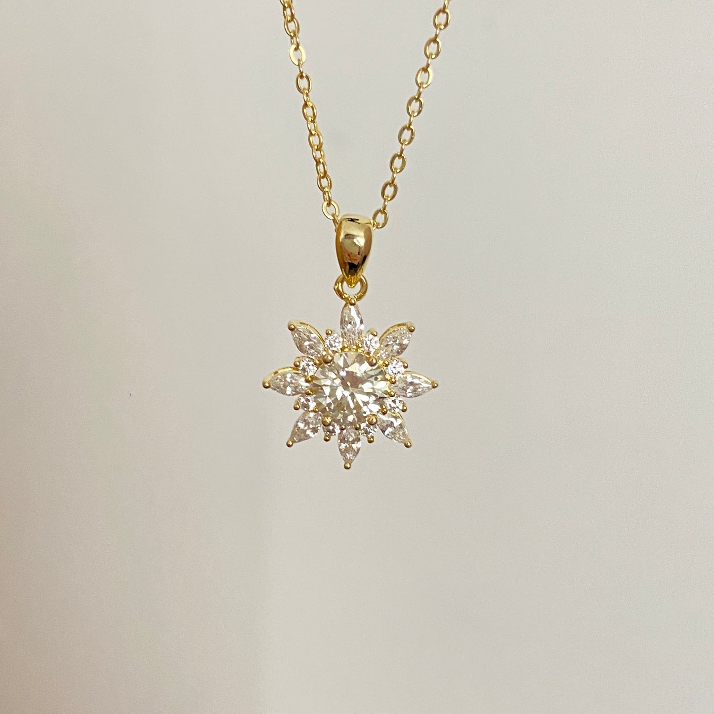 “Sunflare Bloom” 14K Gold Plated Brass 1CT Moissanite Sunflower Necklace