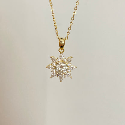 “Sunflare Bloom” 14K Gold Plated Brass 1CT Moissanite Sunflower Necklace