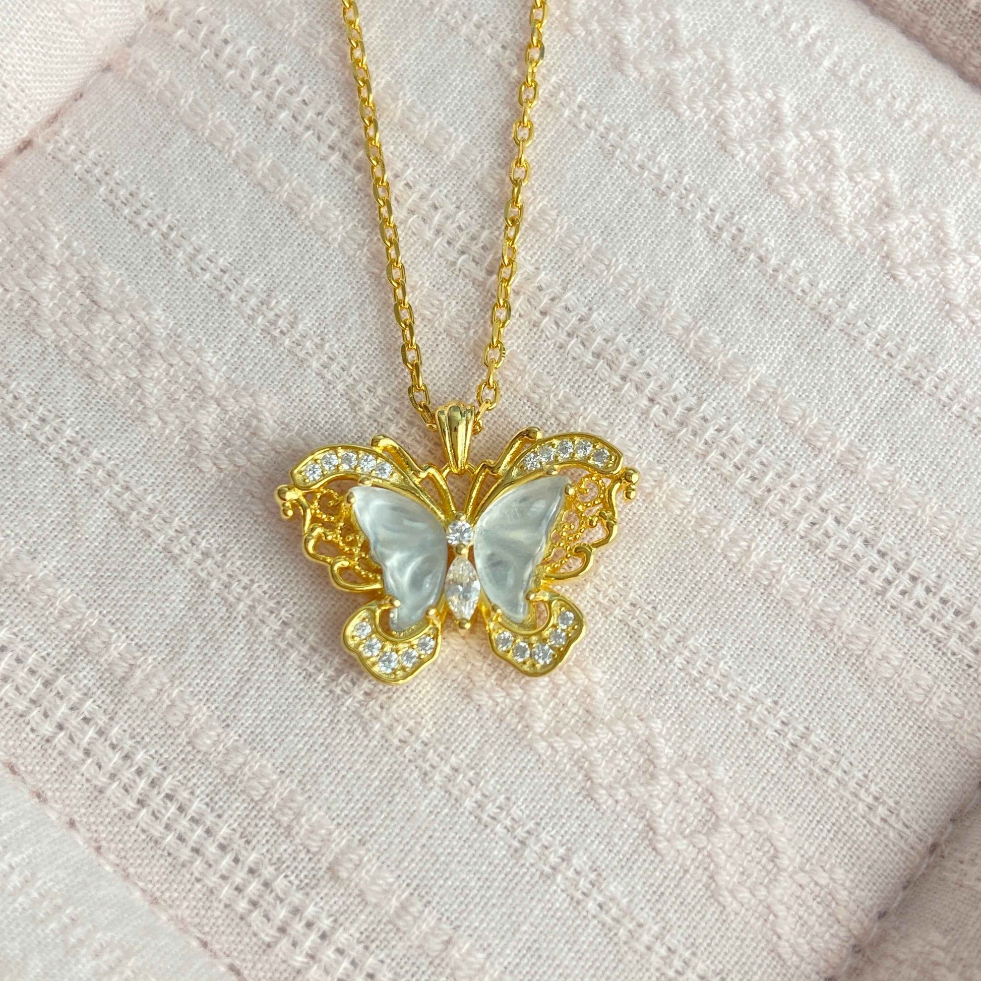 “Luna Papillon” S925 Sterling Silver Shuimo Jade Butterfly Necklace