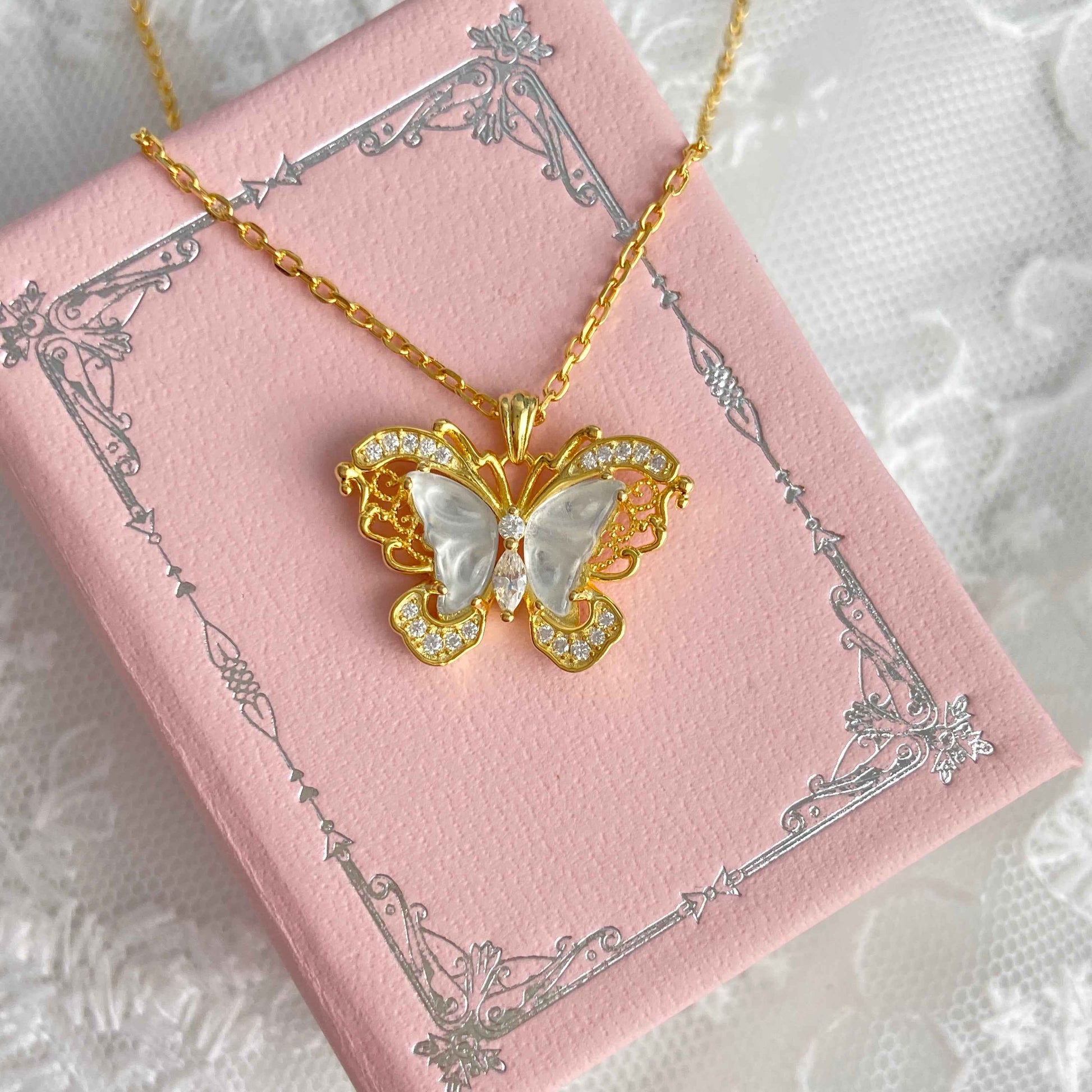 “Luna Papillon” S925 Sterling Silver Shuimo Jade Butterfly Necklace