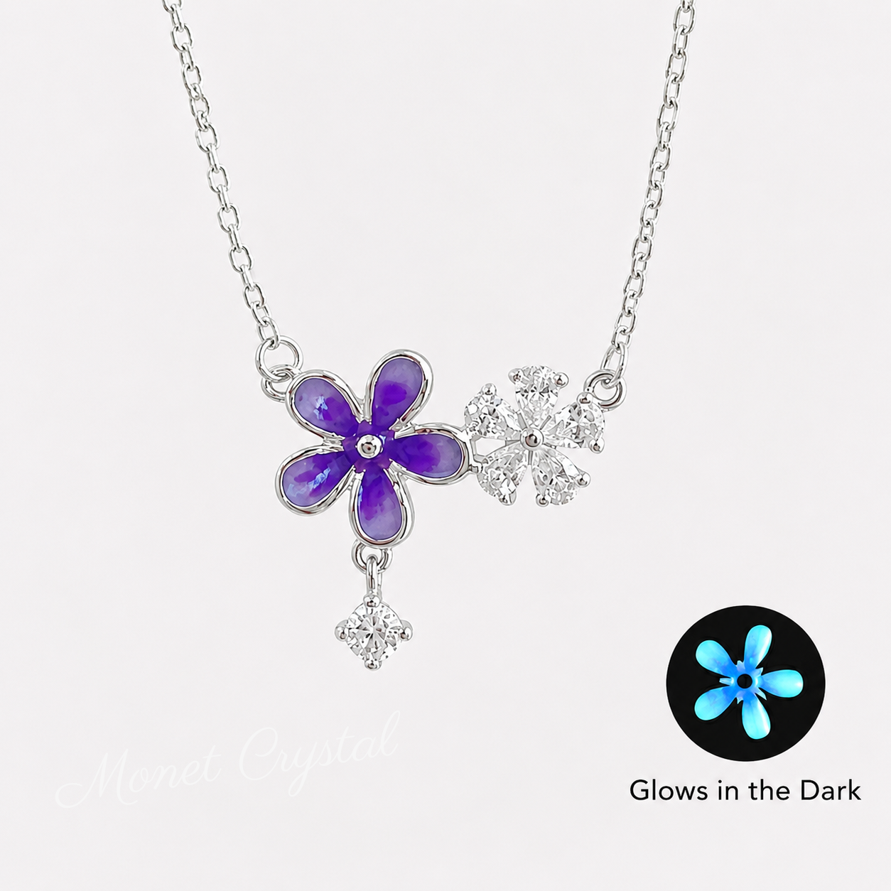 “Iris Glow” S925 Sterling Silver Luminous Flower Pendant Necklace