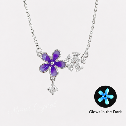 “Iris Glow” S925 Sterling Silver Luminous Flower Pendant Necklace