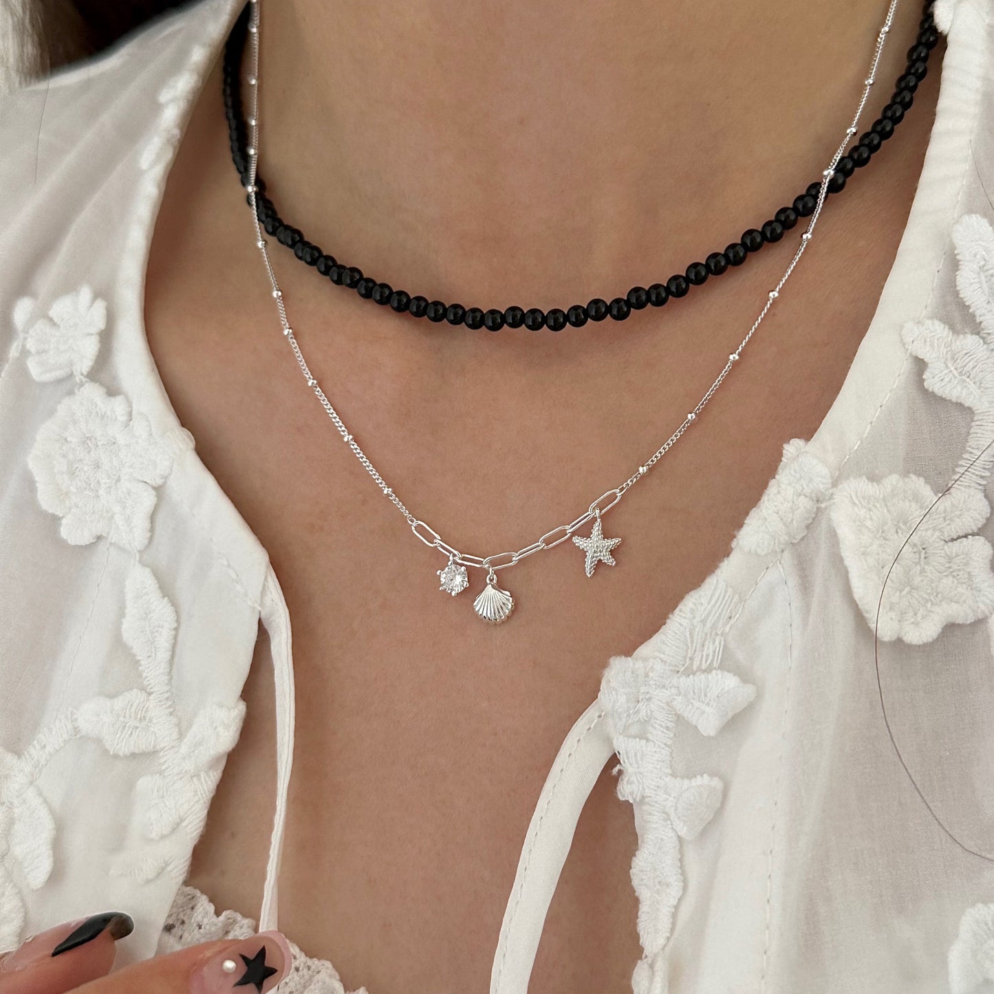 "Island Breeze" 925 Sterling Silber Seestern &amp; Muschel Halskette – Whisper of the Sea