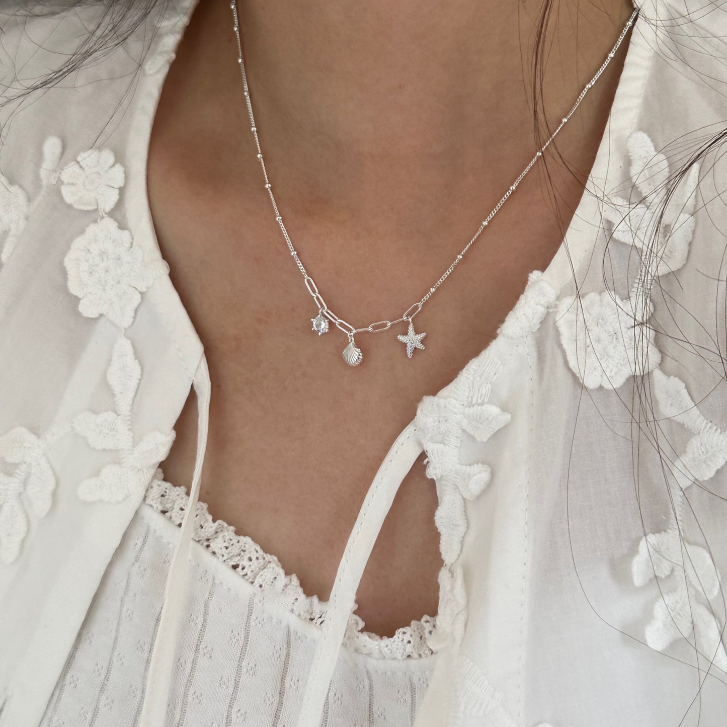 "Island Breeze" 925 Sterling Silber Seestern &amp; Muschel Halskette – Whisper of the Sea