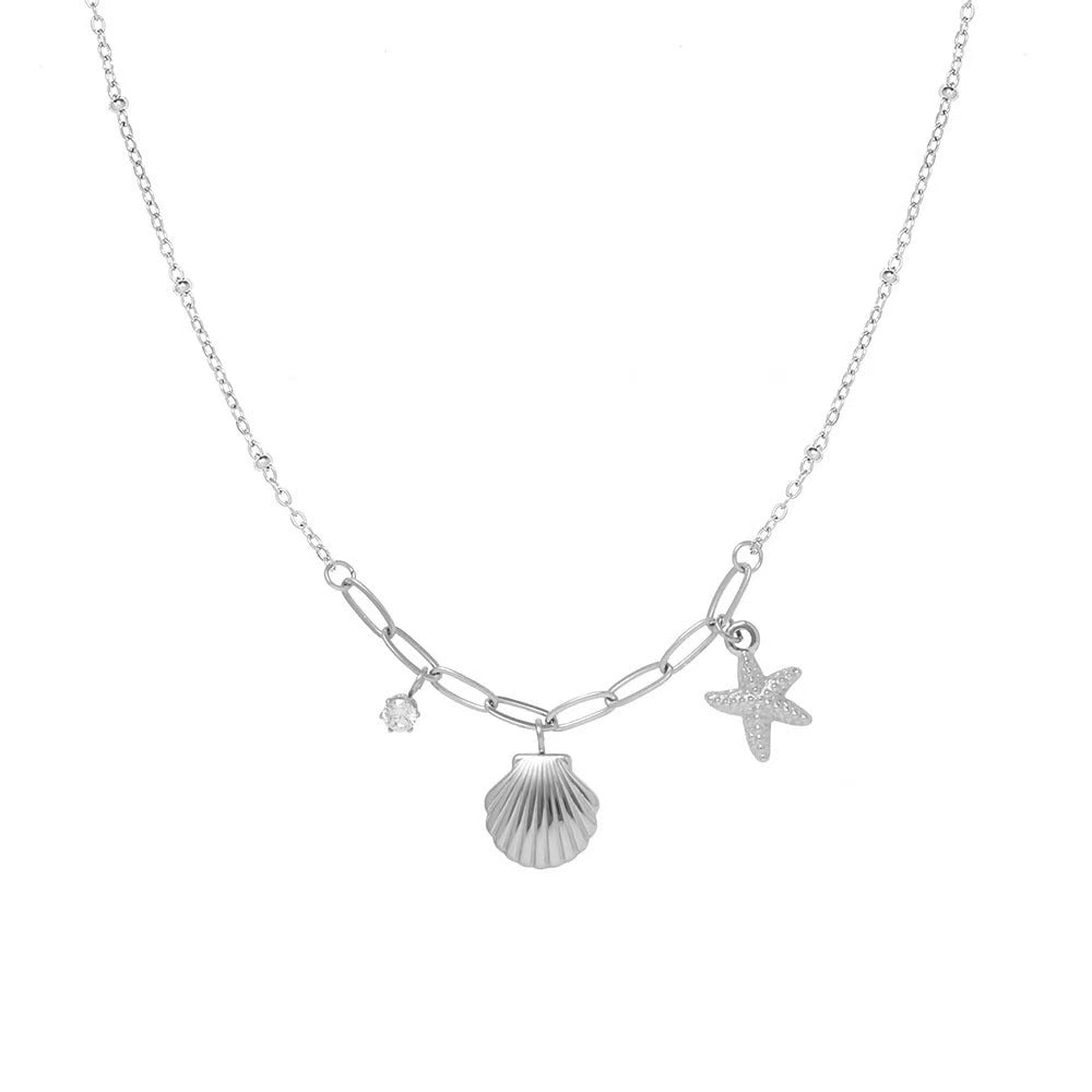"Island Breeze" 925 Sterling Silber Seestern &amp; Muschel Halskette – Whisper of the Sea