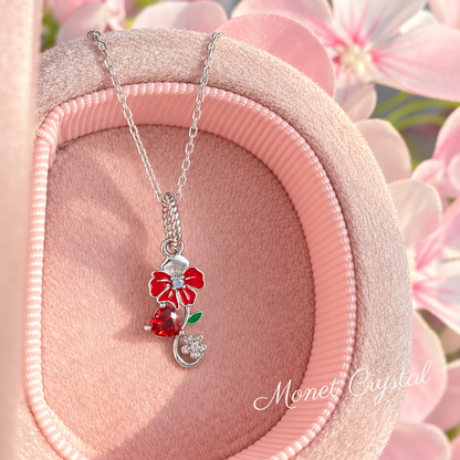 “January Carnation” S925 Sterling Silver Carnation Heart Zircon Necklace