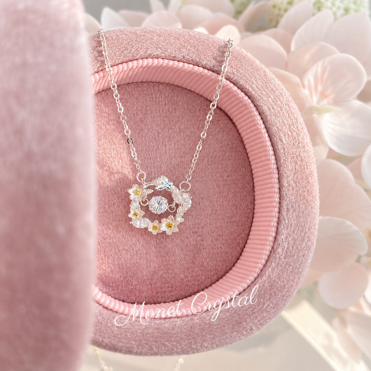 “Jasmine Waltz” S925 Sterling Silver Dancing Stone Jasmine Flower Necklace