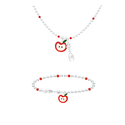 “Crimson Orchard” S925 Sterling Silver Red Apple Charm Necklace