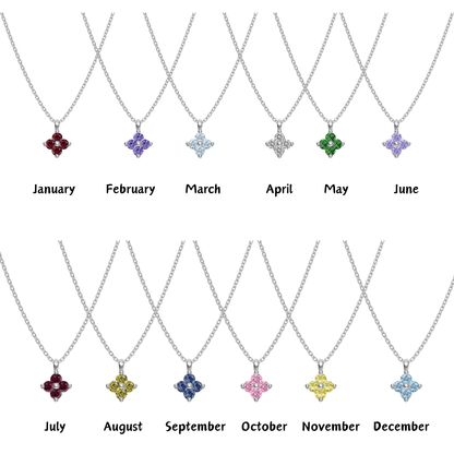 "Birthstone Clover" 925 Sterling Silver Four-Leaf Pendant Necklace