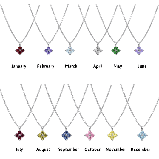 "Birthstone Clover" 925 Sterling Silver Four-Leaf Pendant Necklace