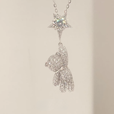 “Starry Bear Dream” 925 Sterling Silver Moissanite Teddy Bear Necklace