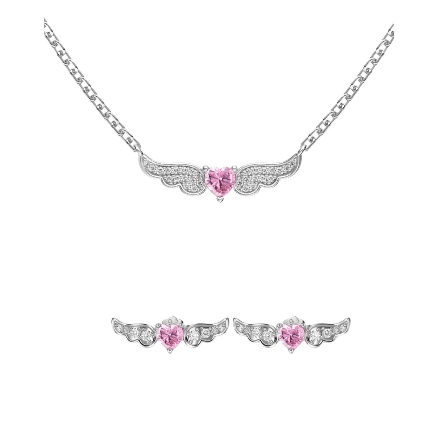 "Angel Blush Heart" 925 Sterling Silver Winged Jewelry Set