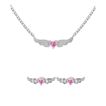 "Angel Blush Heart" 925 Sterling Silver Winged Jewelry Set