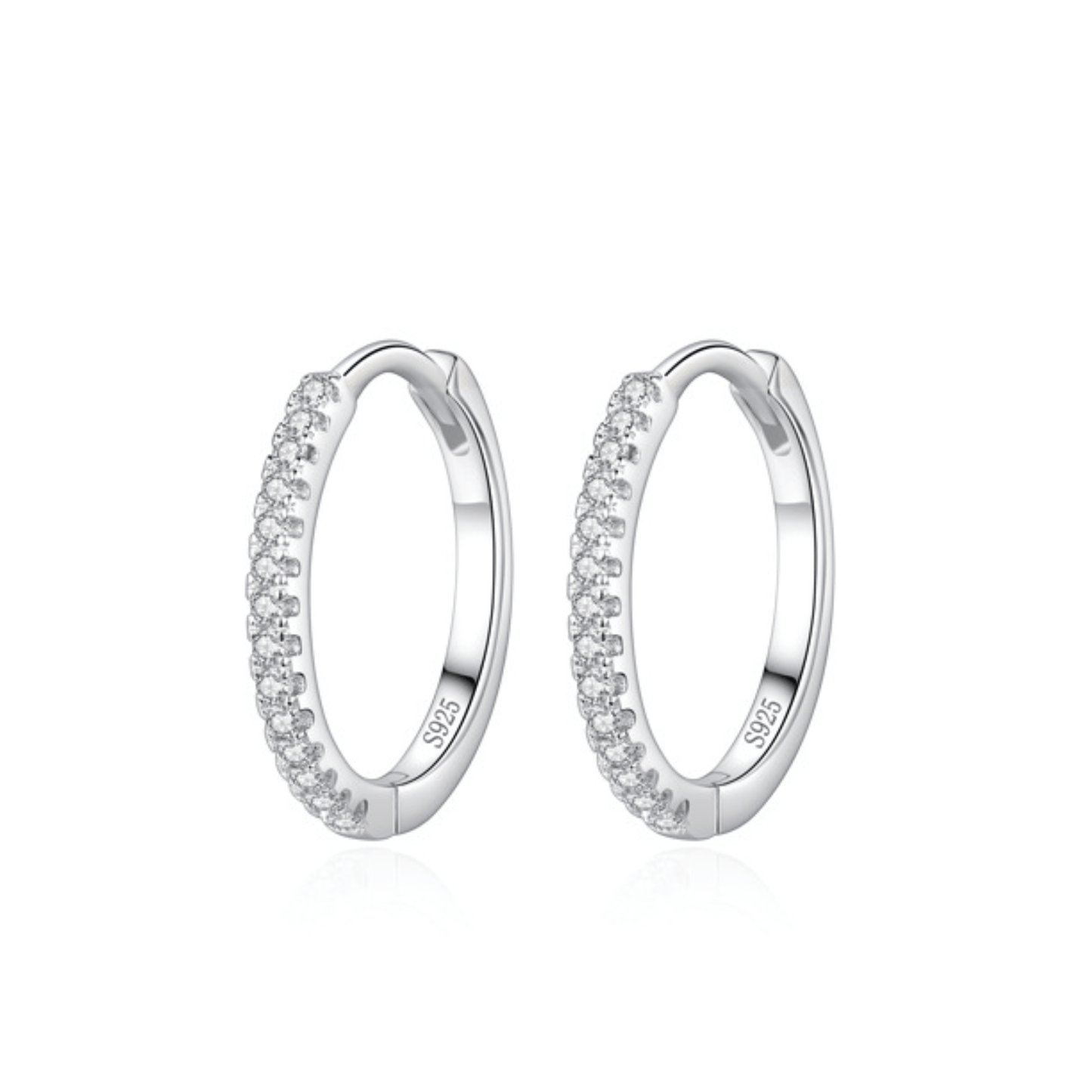 “Lumière Line” 925 Sterling Silver Pavé Huggie Hoop Earrings