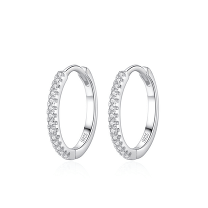 “Lumière Line” 925 Sterling Silver Pavé Huggie Hoop Earrings