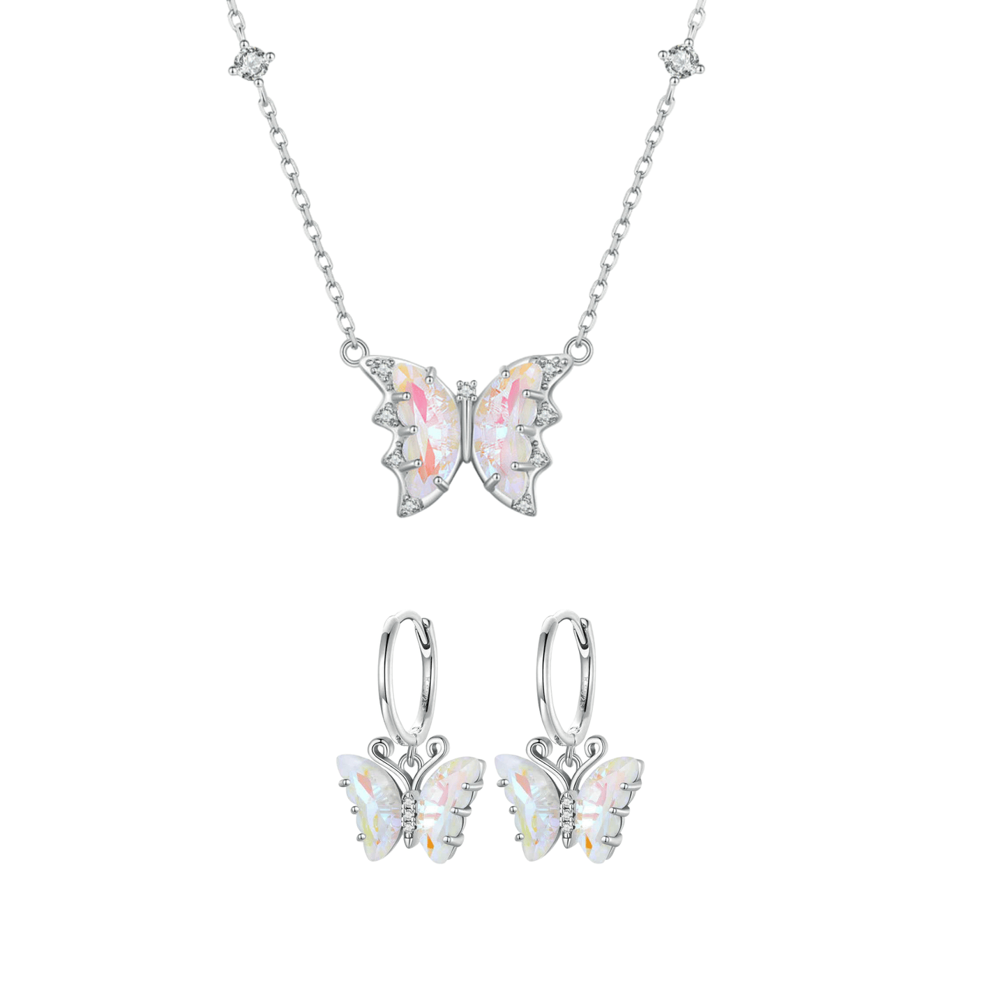“Aurora Flutter” 925 Sterling Silver Iridescent Butterfly Jewelry Set