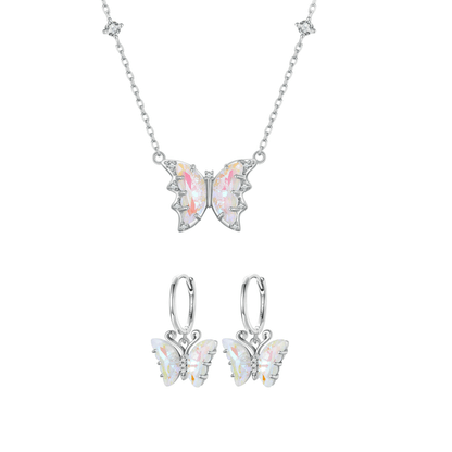 “Aurora Flutter” 925 Sterling Silver Iridescent Butterfly Jewelry Set