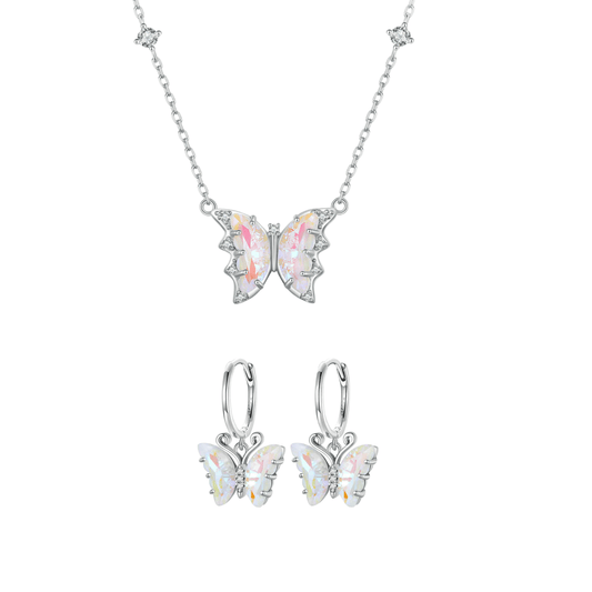 “Aurora Flutter” 925 Sterling Silver Iridescent Butterfly Jewelry Set