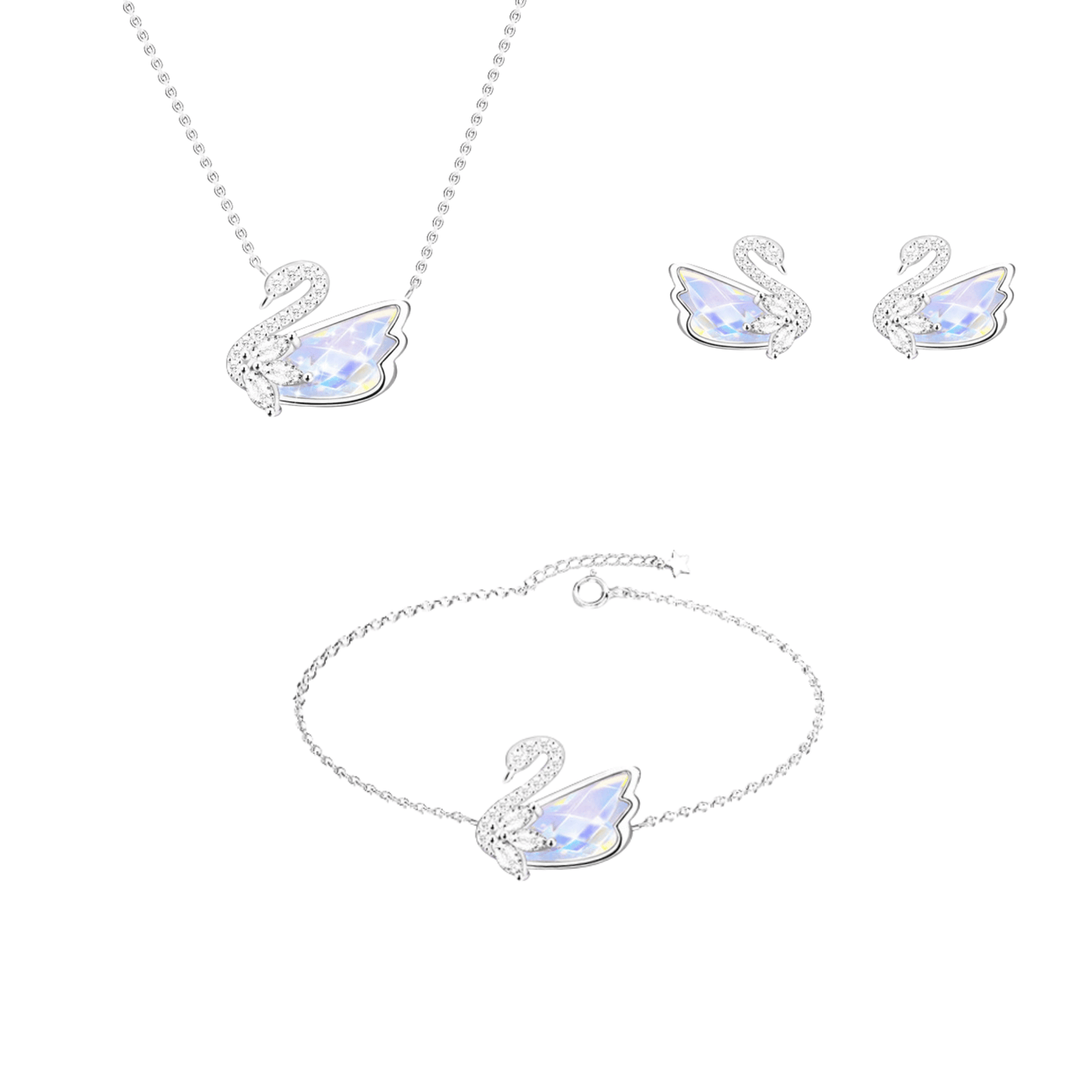 “Aurora Swan” 925 Sterling Silver Iridescent Swan Jewelry Set