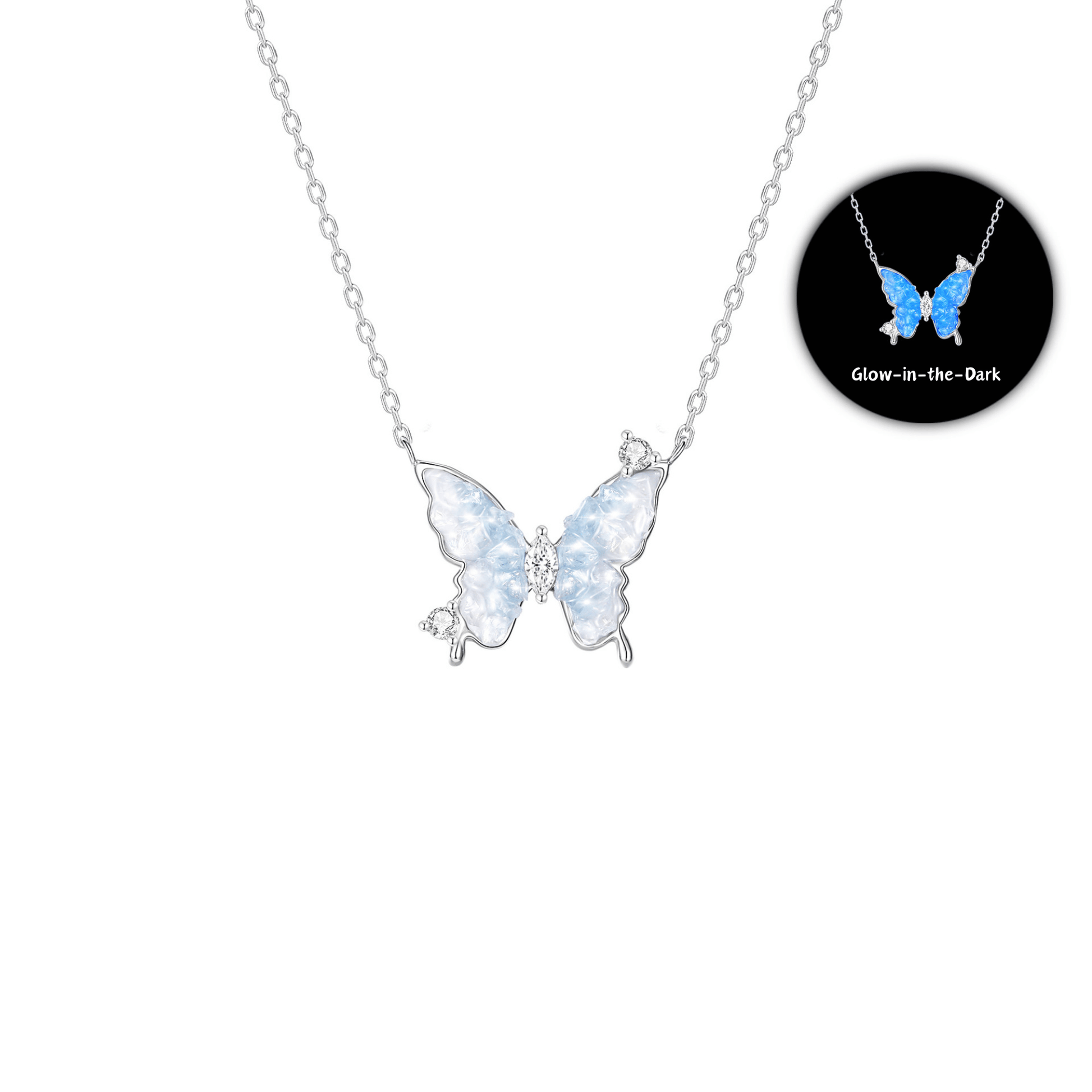 “Noctelle Wings” 925 Sterling Silver Glow Butterfly Pendant Necklace
