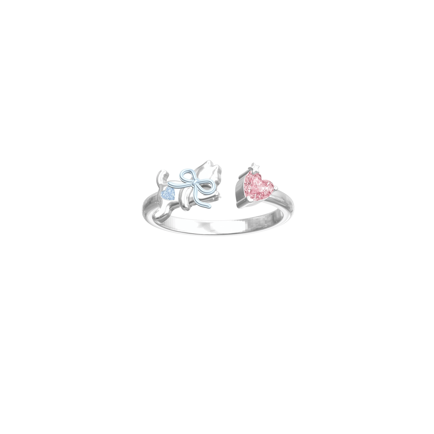 “Dreamcatcher Kitty” 925 Sterling Silver Pink Heart Bow Cat Jewelry Set