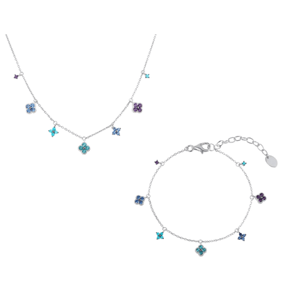 “Lucky Clover Garden” Sterling Silver Gemstone Necklace & Bracelet Set