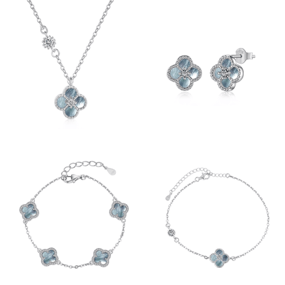 "Mist Petals" 925 Sterling Silver Mother-of-Pearl Clover Jewelry Set