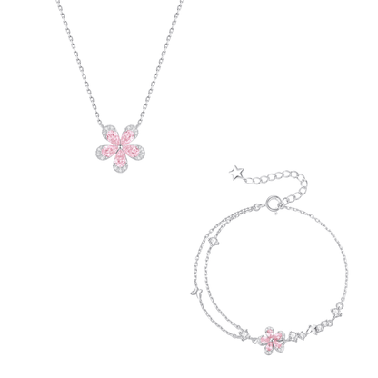 “Blush Sakura” S925 Sterling Silver Pink Blossom Jewelry Set