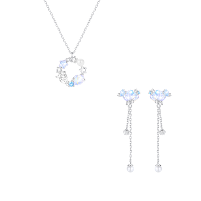 “Ocean Luster” S925 Sterling Silver Opalescent Shell Jewelry Set (Necklace & Tassel Earrings)