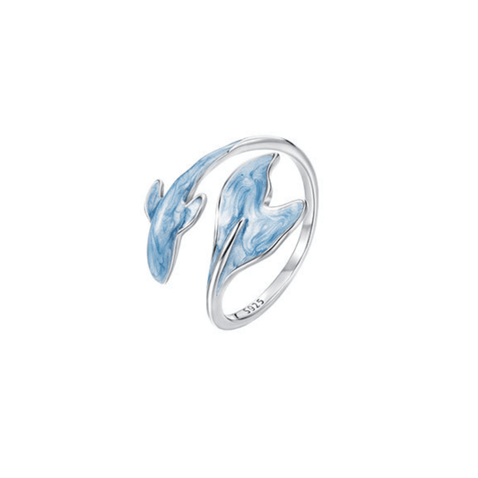 “Azure Dolphin” S925 Sterling Silver Enamel Open Ring