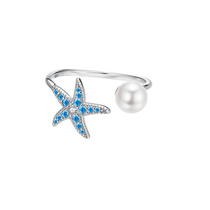 “Azure Star” S925 Sterling Silver Pearl Open Ring