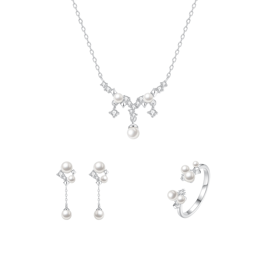“Starlace Pearl” S925 Sterling Silver Jewelry Set