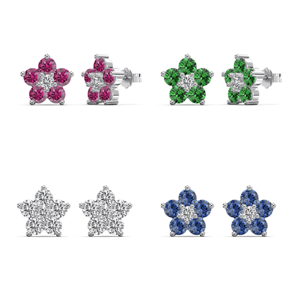 “Dopamine Blossom” S925 Sterling Silver Crystal Flower Stud Earrings
