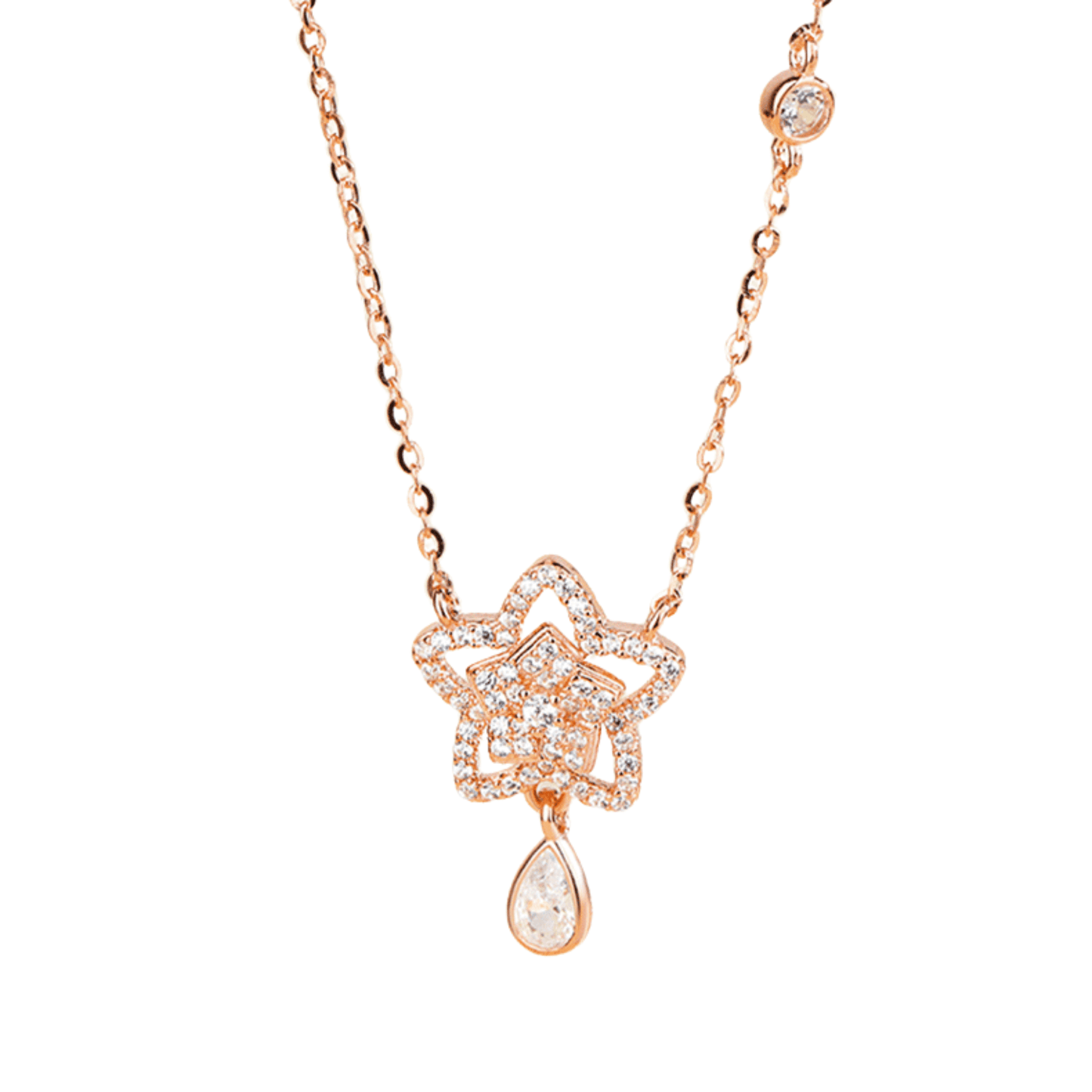“Starlit Dew” S925 Sterling Silver Star Drop Necklace