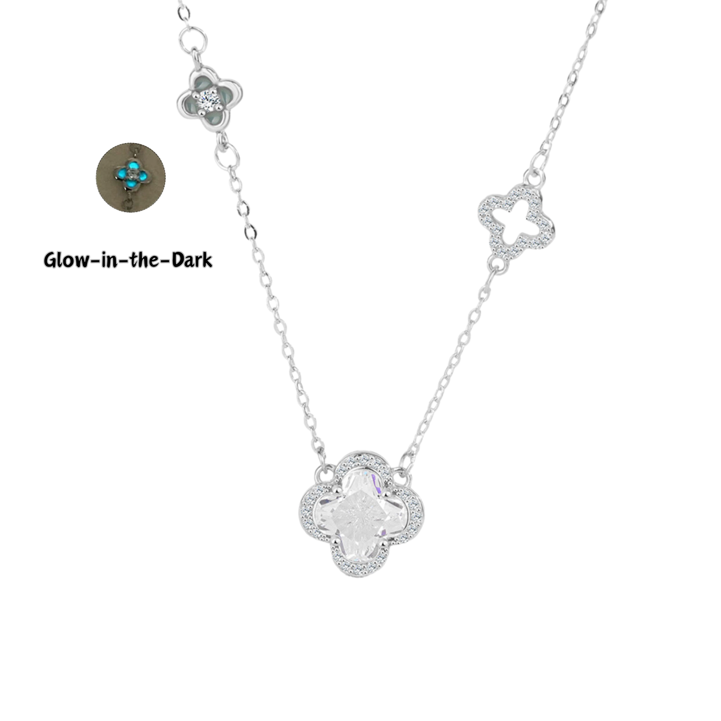 “Moonlit Clover” S990 Sterling Silver Luminous Clover Necklace