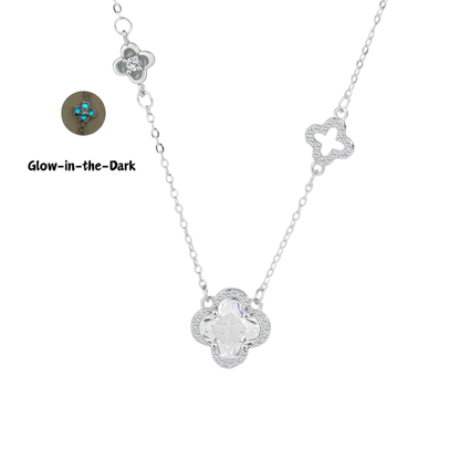 “Moonlit Clover” S990 Sterling Silver Luminous Clover Necklace