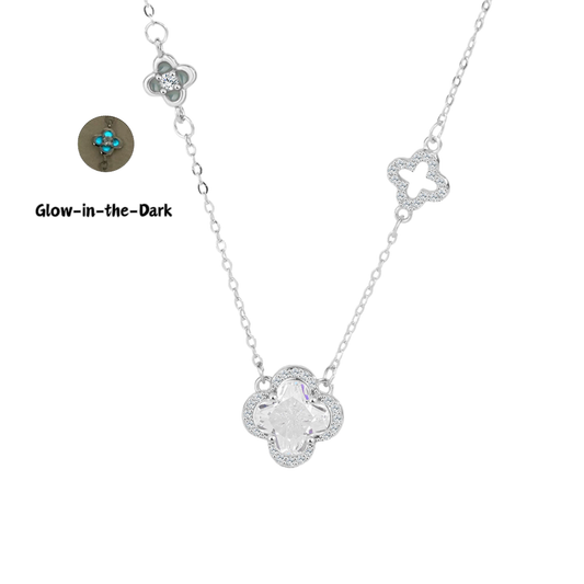 “Moonlit Clover” S990 Sterling Silver Luminous Clover Necklace