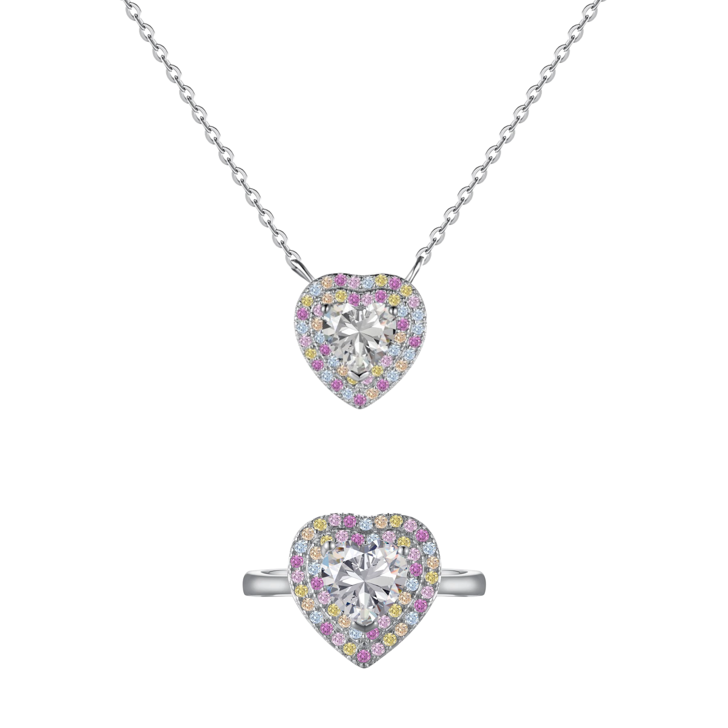 “Candy Heart Éclat” S925 Sterling Silver Heart Pavé Jewelry Set