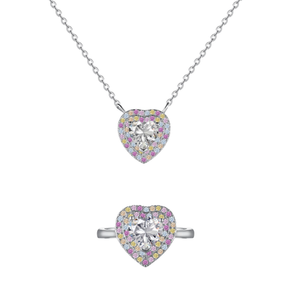 “Candy Heart Éclat” S925 Sterling Silver Heart Pavé Jewelry Set