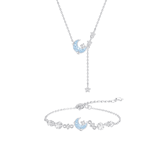 “Moonlit Aurora” S925 Sterling Silver Blue Moon Star Tassel Jewelry Set