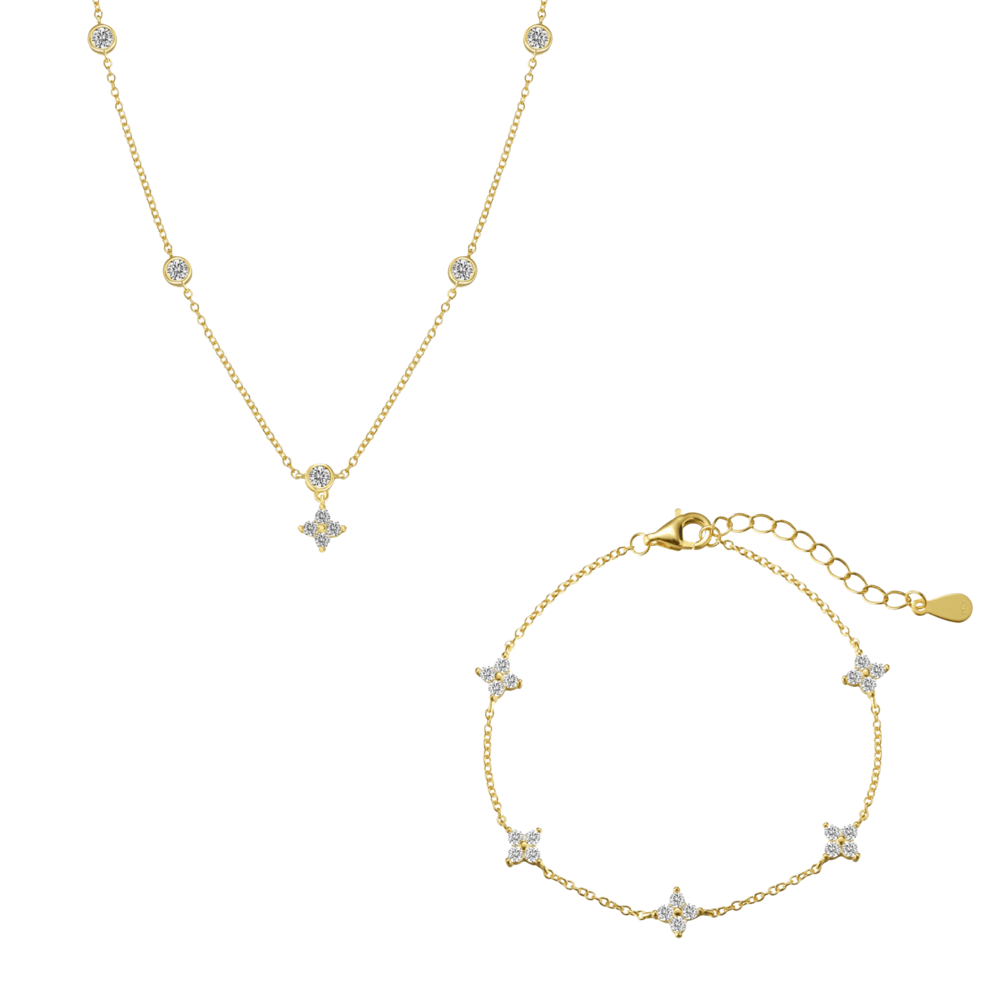 “Starlit Bloom” S925 Sterling Silver Necklace & Bracelet Set